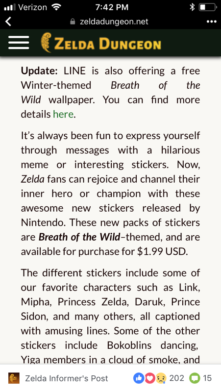 The Legend of Zelda: Breath of the Wild – LINE stickers
